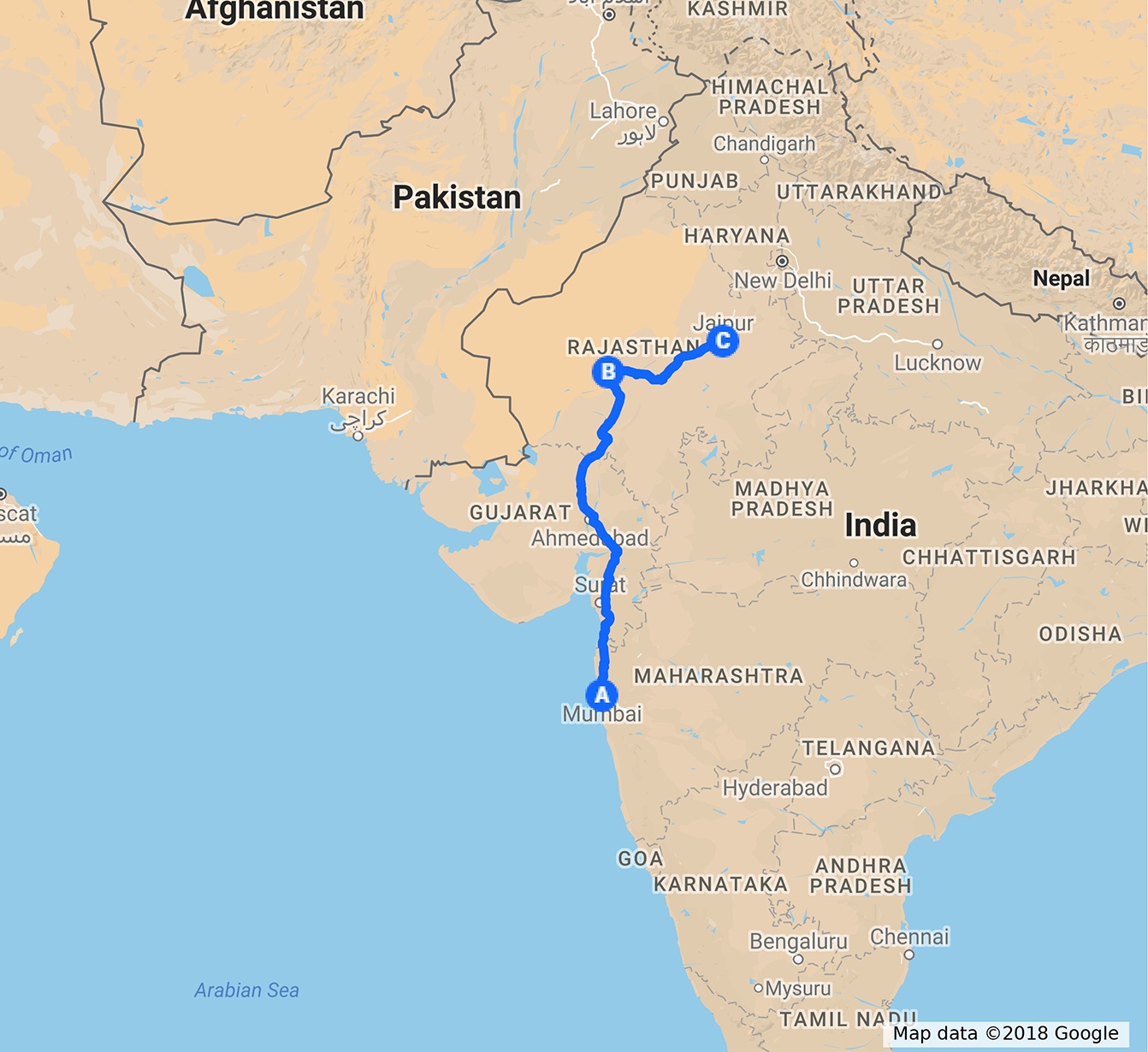 Hole and corner rajasthan map